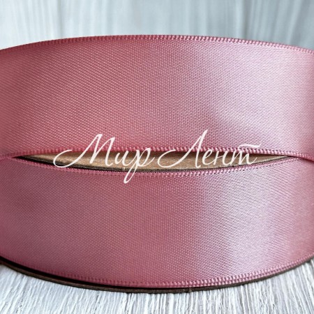 Атлас двосторонній (преміум), 2,5 см, пудровий, метр