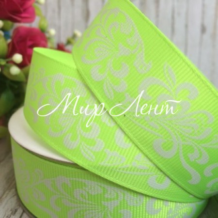 Репс 2,5 см, орнамент, салатовый