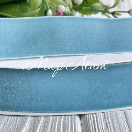 Стрічка велюр, 4 см, небесно-блакитний, метр