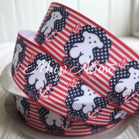 Репс 2,5 см, Tous, синій з червоною смугою, метр