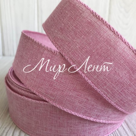 Котонова стрічка з дротяним кантом, 3,8 см, рожева, метр