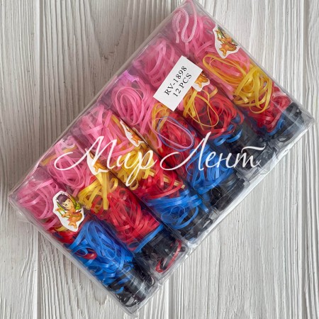 Резинки силіконові в колбі, 2,2 см, чорно-синьо-червоні, упаковка 12 шт.