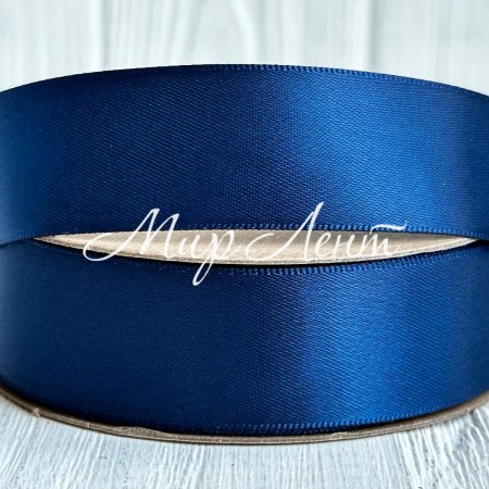 Атлас двосторонній (преміум), 2,5 см, сапфіровий, метр