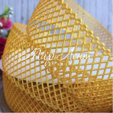 Мереживна стрічка сіточка, 4 см, темно-жовтий, метр