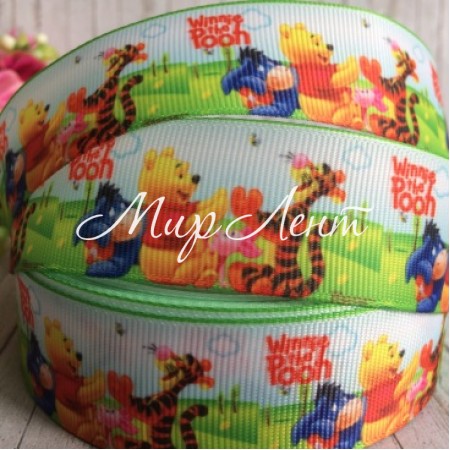 Репс 2,5 см, Вінні Пух, Пітачок, Іа, блакитно-салатовий, 1 м