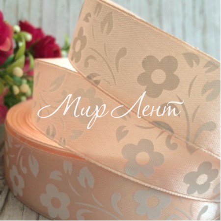 Атлас квітка-листик, 2,5 см, персиковий, метр