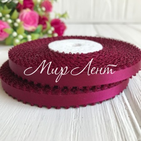 Атлас двосторонній з петельками 0,6 см, вишневий, рулон 20 ярдів