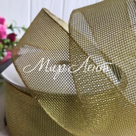 Лента сеточка, 4,5 см, золото, м