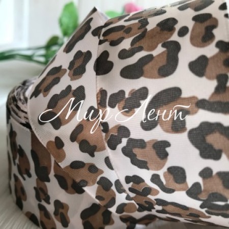 Атлас 4 см, ванільний леопард, метр