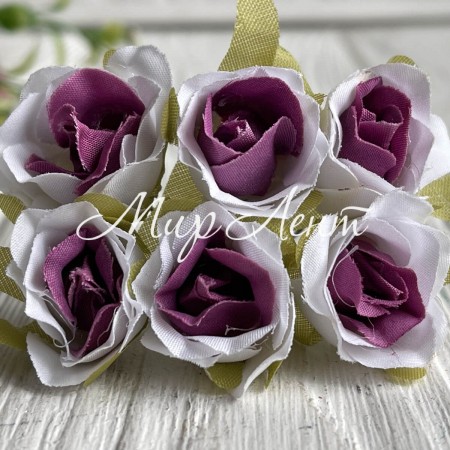 Троянда тканинна, 2 см, біло-фіолетова, пучок