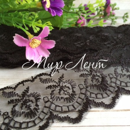 Кружево яблочко, 4,5 см, черное, метр