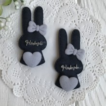 Аплікація тканинна зайчик із серцем, 6х2,8 см, сапфіровий, шт.