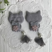 Аплікація тканинна котик із бантом, 4,5 см, сірий, шт.