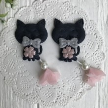 Аплікація тканинна котик із бантом, 4,5 см, сапфіровий, шт.