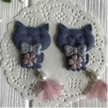 Аплікація тканинна котик з бантом, 4,5 см, сірий з рожевою вісюлькою, шт.