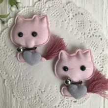 Аплікація тканинна котик із серцем, 5 см, світло-рожевий, шт.