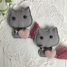 Аплікація тканинна котик із серцем, 5 см, світло-сірий, шт.