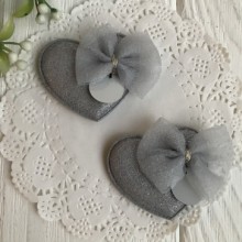 Аплікація тканинна серце з бантом, 4,5х4 см, сірий, шт.
