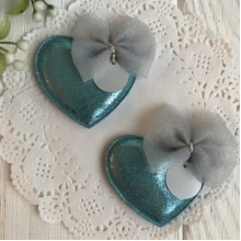 Аплікація тканинна серце з бантом, 4,5х4 см, бірюзовий, шт.
