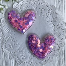 Силіконове серце з наповнювачем, 5 см, рожеві квіточки перламутрові, шт.