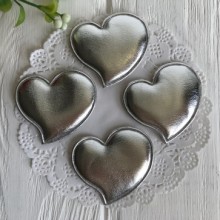 Аплікація/патч, серце (екошкіра), 4,7 см, срібло, шт.