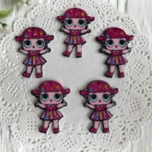 Кабошон Lol зі стразами, 3,5 см, в смугастій сукні малиновій, шт.