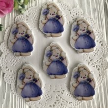 Кабошон Зайчик, 3,8 см, в синій сукні з блакитною квіткою, шт.