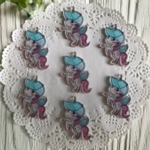 Кабошон Єдиноріг з гліттером, 3 см, у бірюзовій кепці, шт.