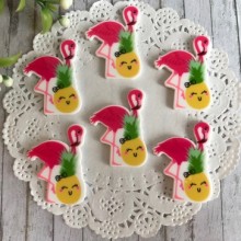 Кабошон, фламінго та ананас, 3,6 х 2 см, малиново-жовтий