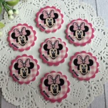 Кабошон круглий, Мінні з бантом, 2,6 см, рожева клітка