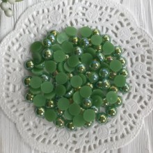 Напівбусина, 8 мм, середньо-зелений перламутр, 100 шт.