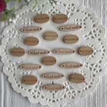 Ярлик дерев'яний Hand made, 1,8-2,8 см, овал та витягнутий овал (натуральний колір), упаковка 100 шт.