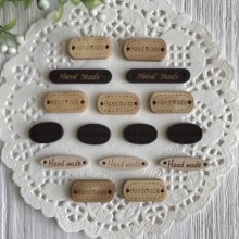 Ярлик дерев'яний Hand made, 1,8-3,5 см, мікс форм у коричнево-бежевих тонах, упаковка 100 шт.