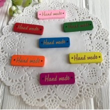 Ярлик дерев'яний Hand made, 3х1 см, прямокутний (кольоровий мікс), упаковка 100 шт.