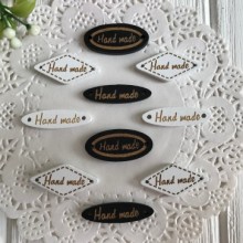 Ярлик дерев'яний Hand made, 2,7 см, овал та ромб (чорно-білий), упаковка 100 шт.