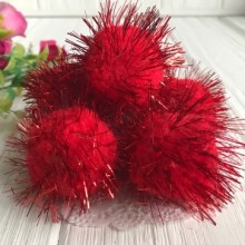 Помпони із люрексом, 4 см, червоний, ціна за 1 шт.