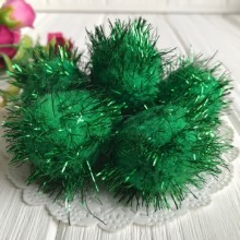 Помпони із люрексом, 4 см, зелений, ціна за 1 шт.