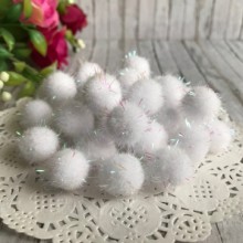 Помпони з люрексом, 1,5 см, білий з перламутром, ціна за 1 шт.