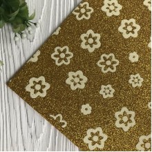 Фоаміран глітерний із малюнком, 2 мм, золото з білими квіточками, шт.