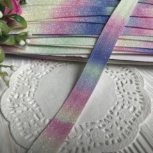 Бейка стрейчева (shine), 1,5 см, пастельний омбре райдужний, метр