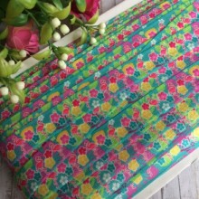 Бейка стрейчева, 1,5 см, малиново-жовті квіти та фламінго, м'ятний