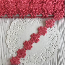 Мереживо відривне квіточка, 2,5 см, кораловий, метр