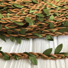 Шнур декоративний з листочками, 0,7 см, яскраво-коричневий, метр