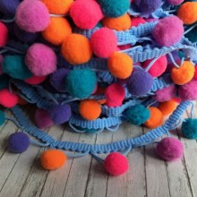 Тесьма з помпонами (big), 1,5 см, оранжево-бірюзово-малиновий