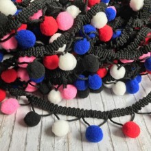 Тесьма з помпонами (big), 1,5 см, чорно-біло-синій