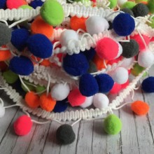 Тесьма з помпонами (big), 1,5 см, салатовий-синьо-яскраво-рожевий