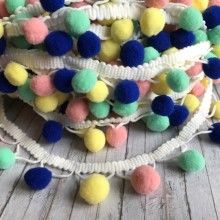 Тесьма з помпонами (big), 1,5 см, світло-рожевий, ніжно-жовтий.