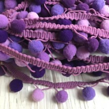 Тесьма з помпонами (big), 1,5 см, темно-фіолетовий-ліловий-фіолетовий, метр