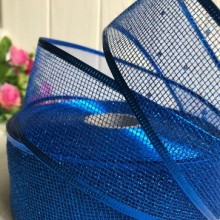 Стрічка новорічна сітка з блискітками, 3,8 см, синій