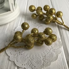 Гілочка з ягідками у гліттері, 11,5 см, золото, шт.